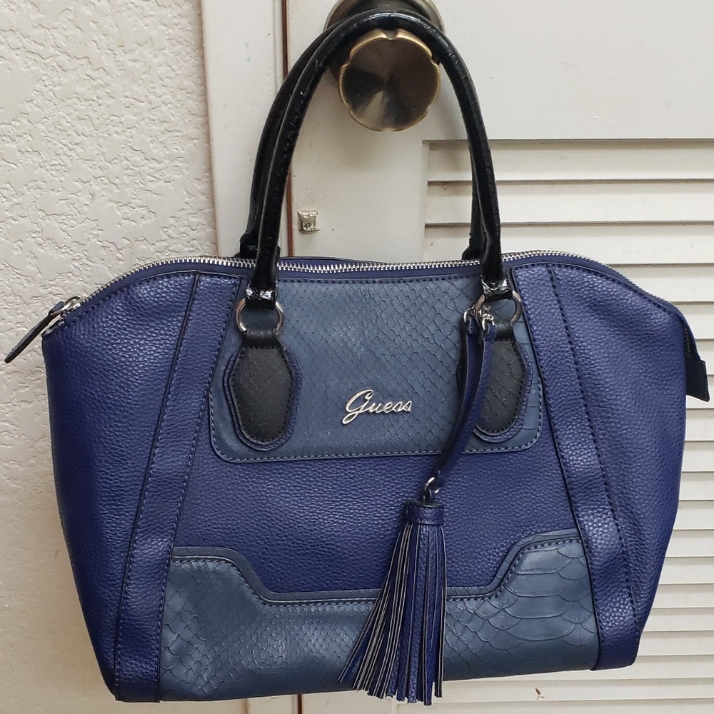 Guess Navy Blue Satchel with Black Handles